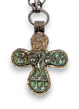 Ancient Rare Christian Orthodox Priest Cross Circa 1420-148 found in Tver Sand Cast Brass and Copper w/ Diamond (2.38 C) in Oxidized Sterling #7329-Neck Pendant-Gretchen Ventura