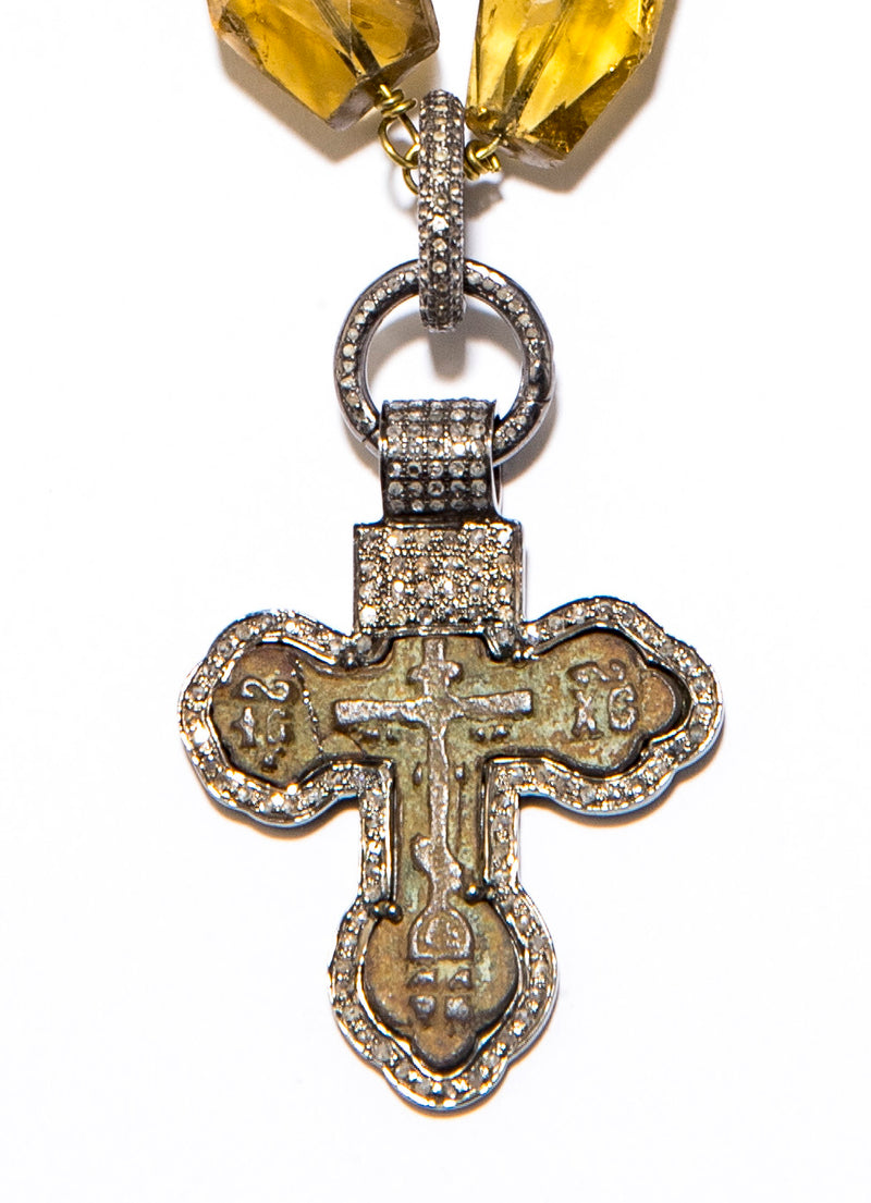 Christian Orthodox Copper Cross Circa 1680, w/ Oxidized Sterling & Diamonds (1.43 C) (1.8"x 1.5") #7331-Neck Pendant-Gretchen Ventura