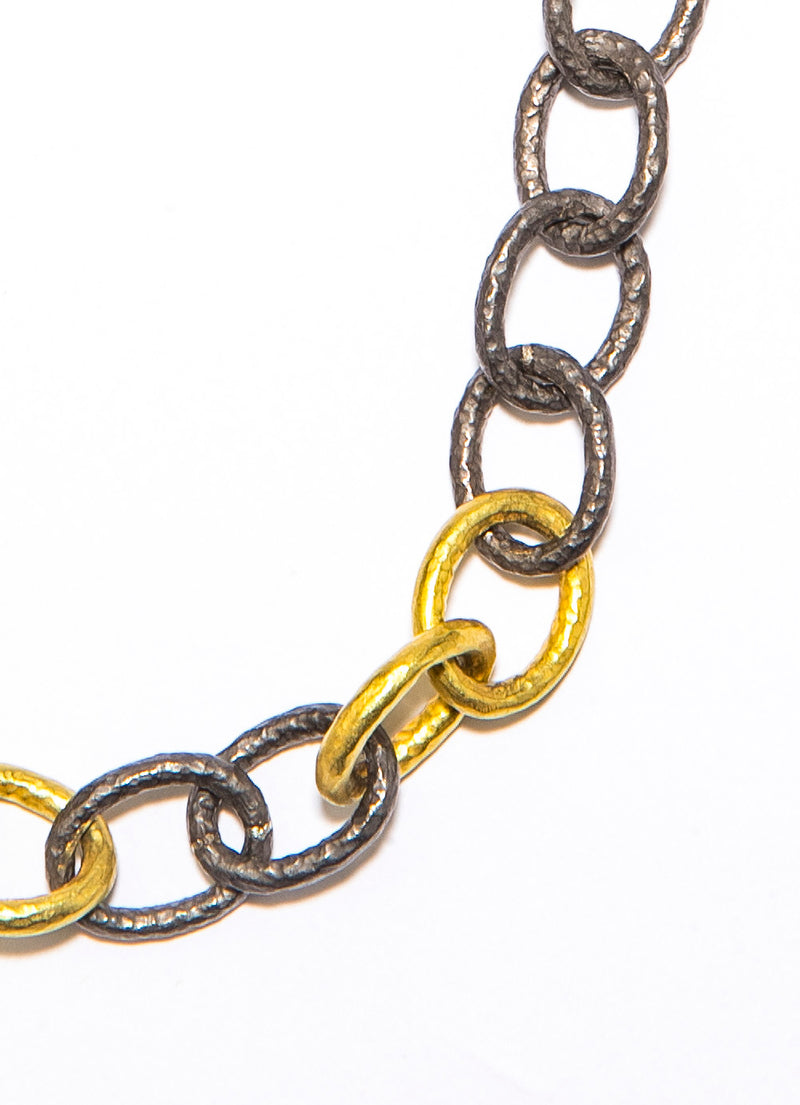 Handmade Hand Hammered Rhodium Plated Sterling & Gold Chain-Chain-Gretchen Ventura