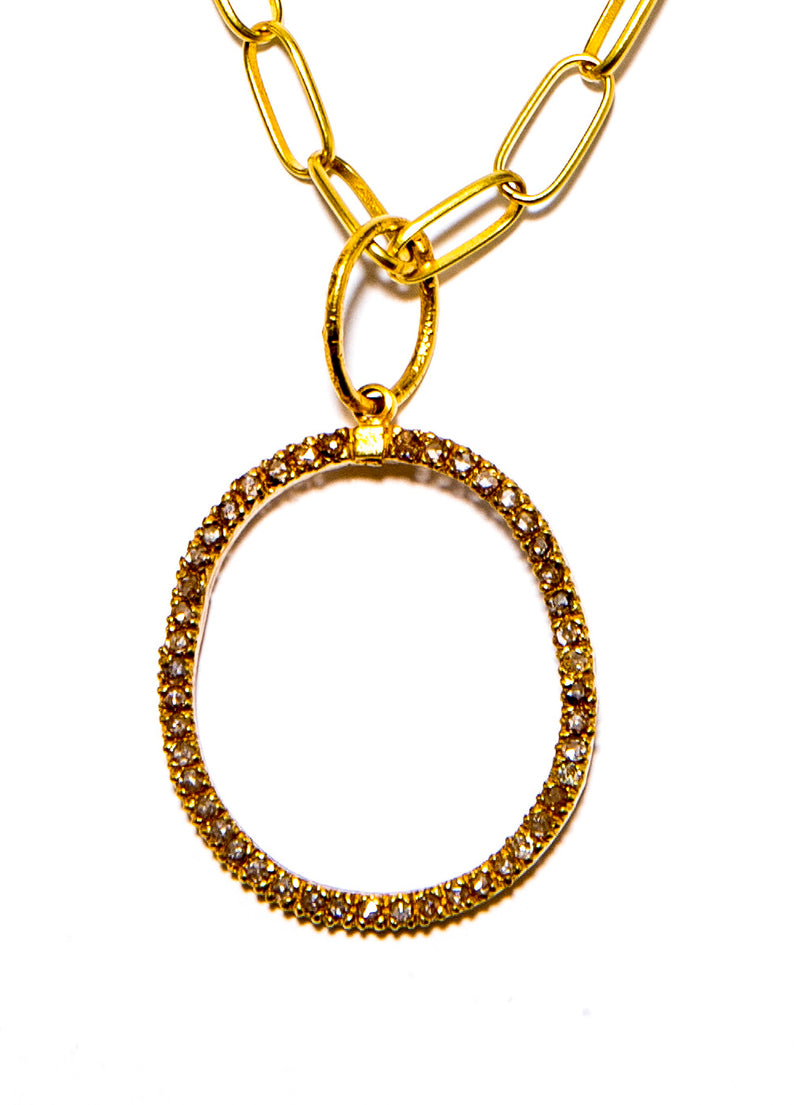 18K Gold & Diamond Oval Pendant (1.1"x1.25”) #7318-Neck Pendant-Gretchen Ventura