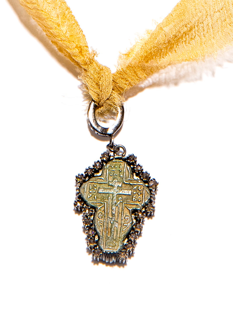 Kiev Christian Orthodox c. 1760-1780 Diamond (.4c) SS Pendant (1.75”) #7310-Neck Pendant-Gretchen Ventura
