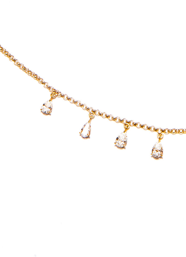 18K Gold (2.03g) & 7 Pear Drops Diamonds (1.4c) Necklace (16”-18”) #9637-Necklaces-Gretchen Ventura