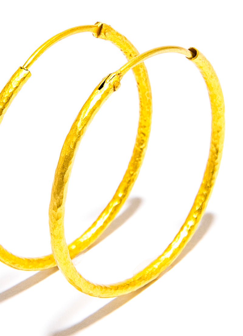 20K Gold (4.2g) Hand Hammered Handmade Hoops (1.5”) #3564-Earrings-Gretchen Ventura