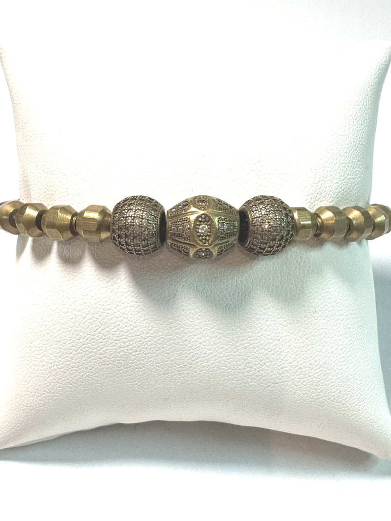 Nigerian Brass Bicone Beads & Herkimer Diamond Bracelet-Bracelets-Gretchen Ventura