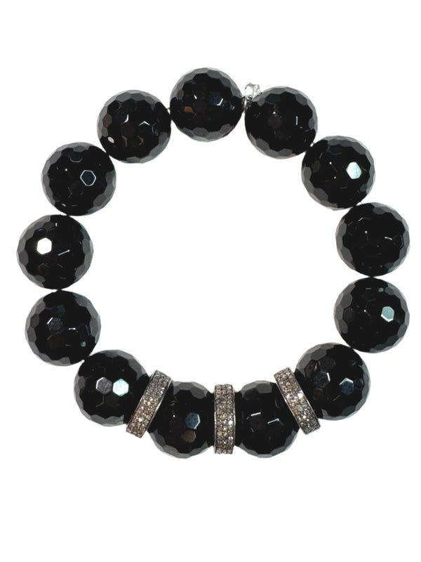 Faceted Onyx & Diamond Wheels Bracelet-Bracelets-Gretchen Ventura