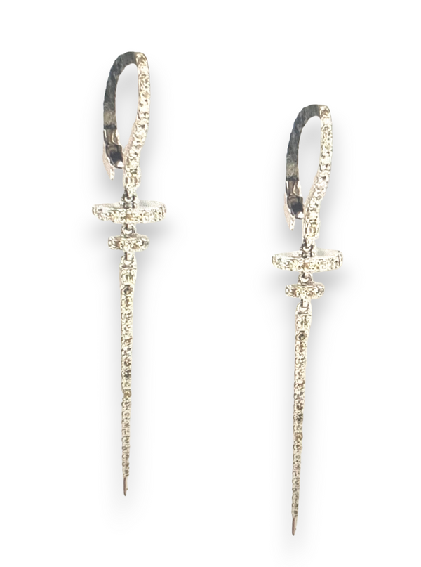 14K White Gold & Diamond (.68c) Sword Drop Earring (50mmx7mm) #3530-Earrings-Gretchen Ventura