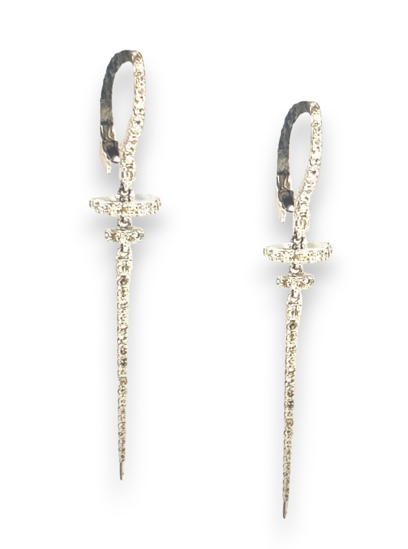 14K White Gold & Diamond (.68c) Sword Drop Earring (50mmx7mm) #3530-Earrings-Gretchen Ventura