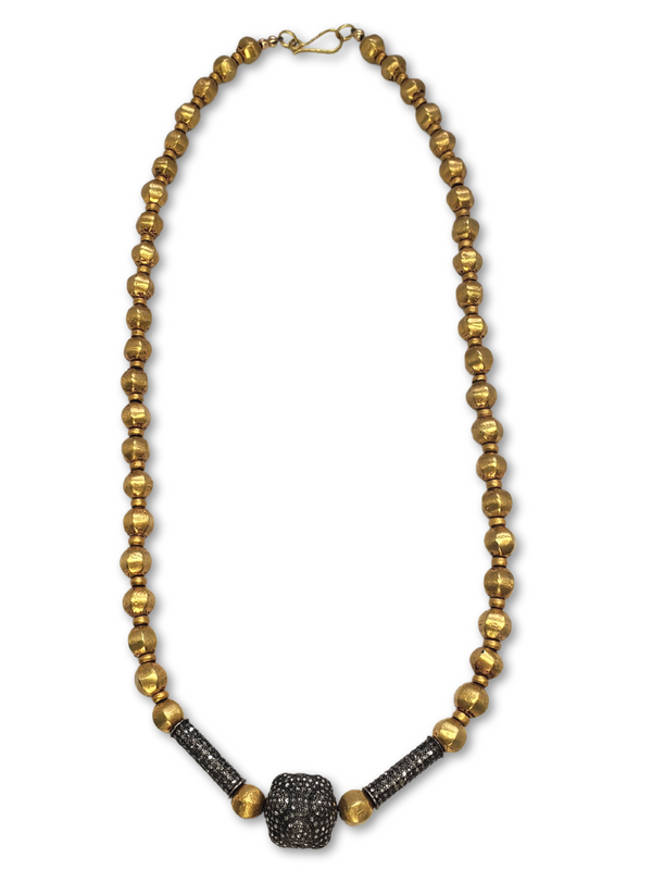 Vintage 20K Gold Over Wax w/ Gold & Diamond Bead Necklace 3-Necklaces-Gretchen Ventura