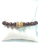 Faceted Garnet, Diamond Wheels & Gold Plate Bead Bracelet-Bracelets-Gretchen Ventura