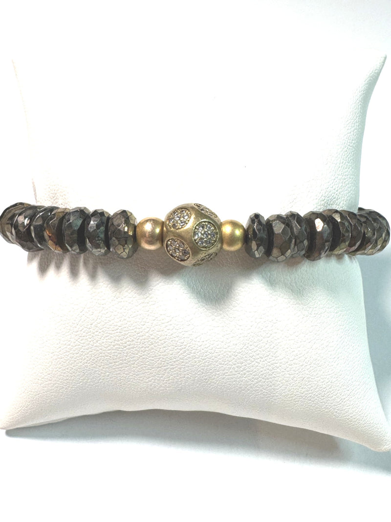 Bronze Plated Pyrite & Herkimer Diamond Bracelet-Bracelets-Gretchen Ventura