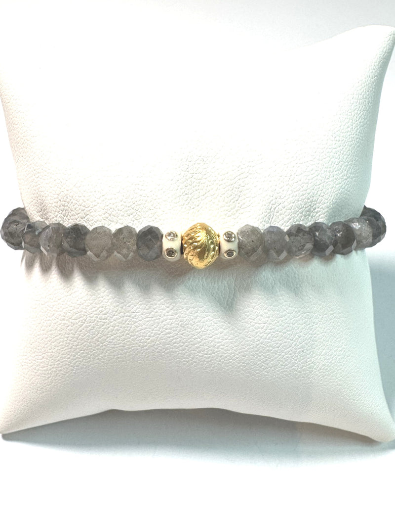 Faceted Labradorite, Diamond Enamel Bead & Gold Plate Bead Bracelet-Bracelets-Gretchen Ventura