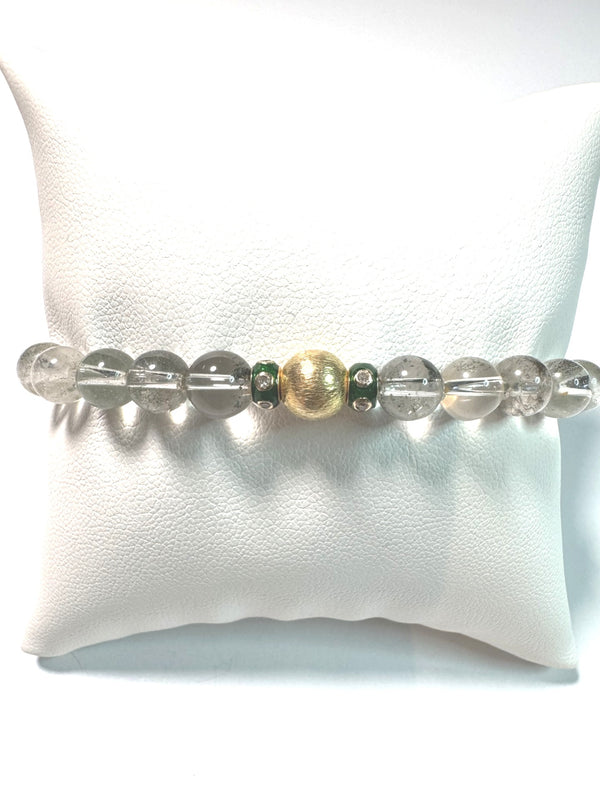 Lodolite, Diamond & Enamel Bead & Gold Plate Sterling Bead Bracelet-Bracelets-Gretchen Ventura