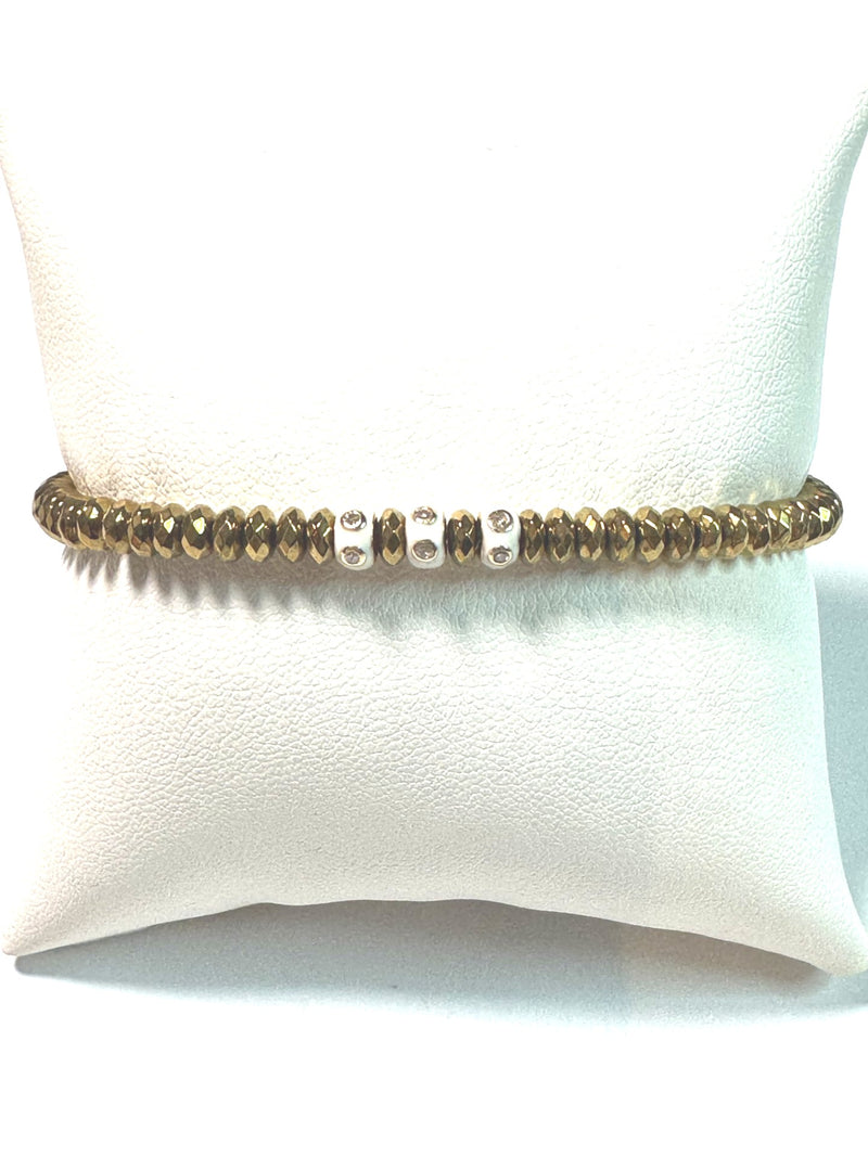 Gold Plated Hematite & Diamond Enamel Beads Bracelet-Bracelets-Gretchen Ventura