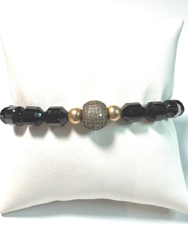 Faceted Tourmaline, Herkimer Diamond & Gold Plate Bead Bracelet-Bracelets-Gretchen Ventura