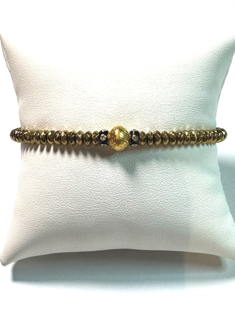 Gold Plated Hematite, Diamond Enamel Beads & Gold Plate Bead Bracelet-Bracelets-Gretchen Ventura