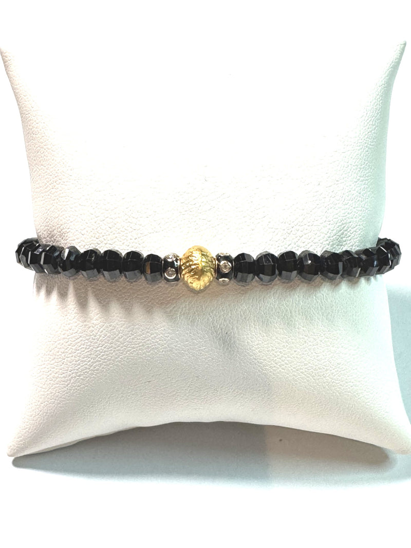 Black Spinel, Diamond Enamel Beads & Gold Plate Bead Bracelet-Bracelets-Gretchen Ventura