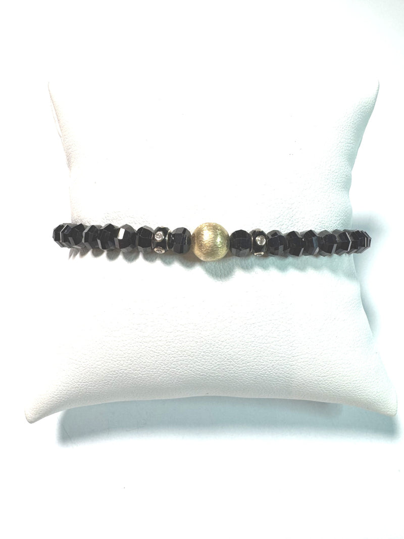 Black Spinel, Diamond Enamel Beads & Gold Plate Bead Bracelet-Bracelets-Gretchen Ventura