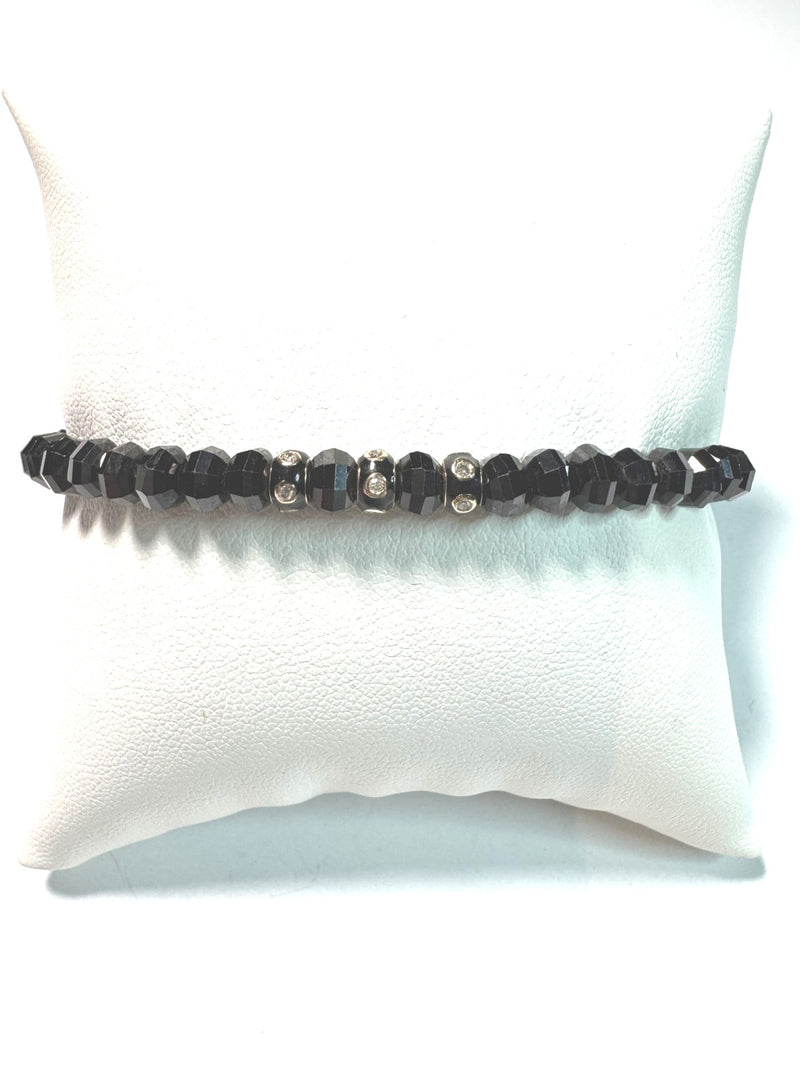 Black Spinel & Diamond Enamel Bead Bracelet-Bracelets-Gretchen Ventura