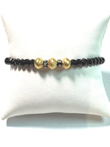 Black Spinel, Diamond Enamel Beads & Gold Plate Beads Bracelet-Bracelets-Gretchen Ventura