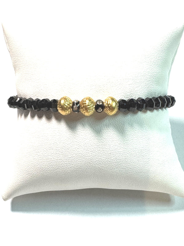 Black Spinel, Diamond Enamel Beads & Gold Plate Beads Bracelet-Bracelets-Gretchen Ventura