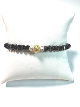 Black Spinel, Diamond Enamel Beads & Gold Plate Bead Bracelet-Bracelets-Gretchen Ventura