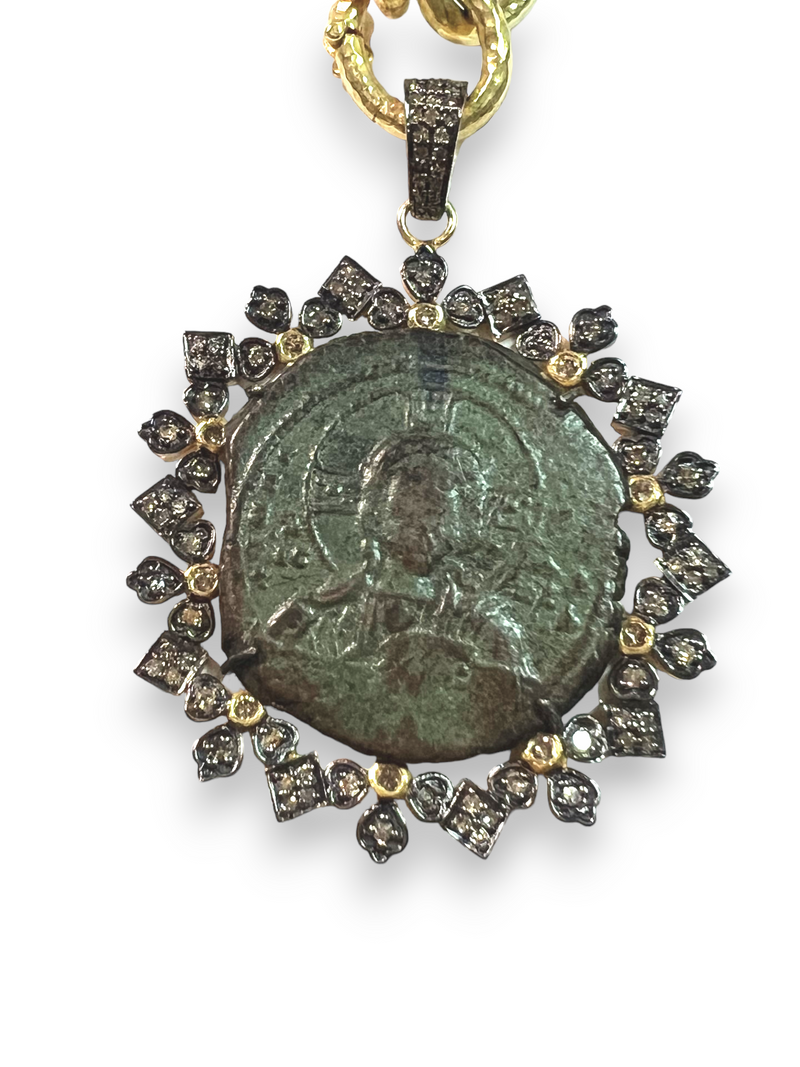 Ancient Byzantine Coin Constantine, The Great Circa 9th/10th Century Constantinople Mint Front: Christ holding The book of Gospals, Back: Ancient Cyrillic: Christ King of Kings #7336-Neck Pendant-Gretchen Ventura