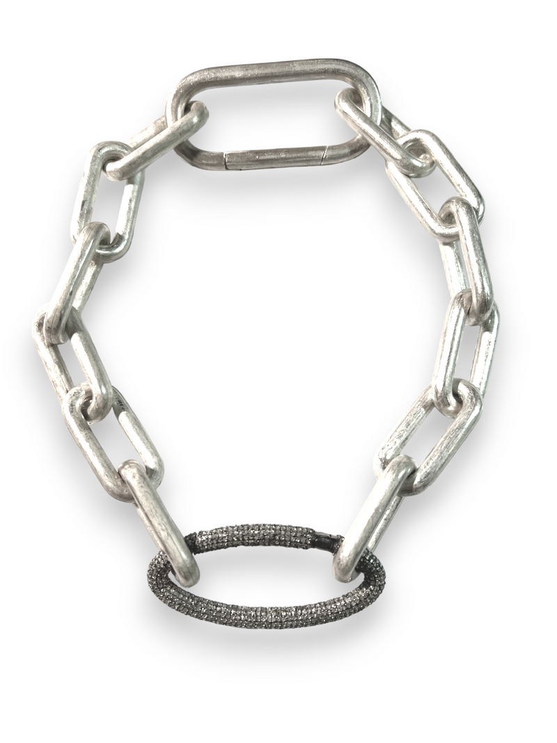 Acid Wash Sterling Silver (16.6g) GV Link Necklace w/ 360 Degree Diamond (5.20C) Link connector & GV Clasp (15.5") #9612-Necklaces-Gretchen Ventura