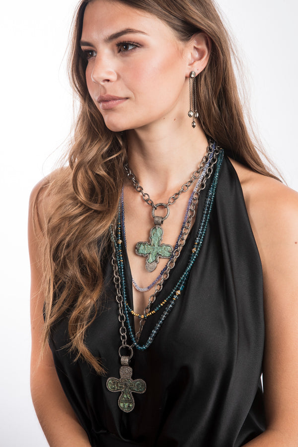 Faceted Deep Aquamarine, 18K Gold Beads & Saucers w/Hand Knotted Silk Thread & 18K Gold Clasp 28" #9675-Necklaces-Gretchen Ventura