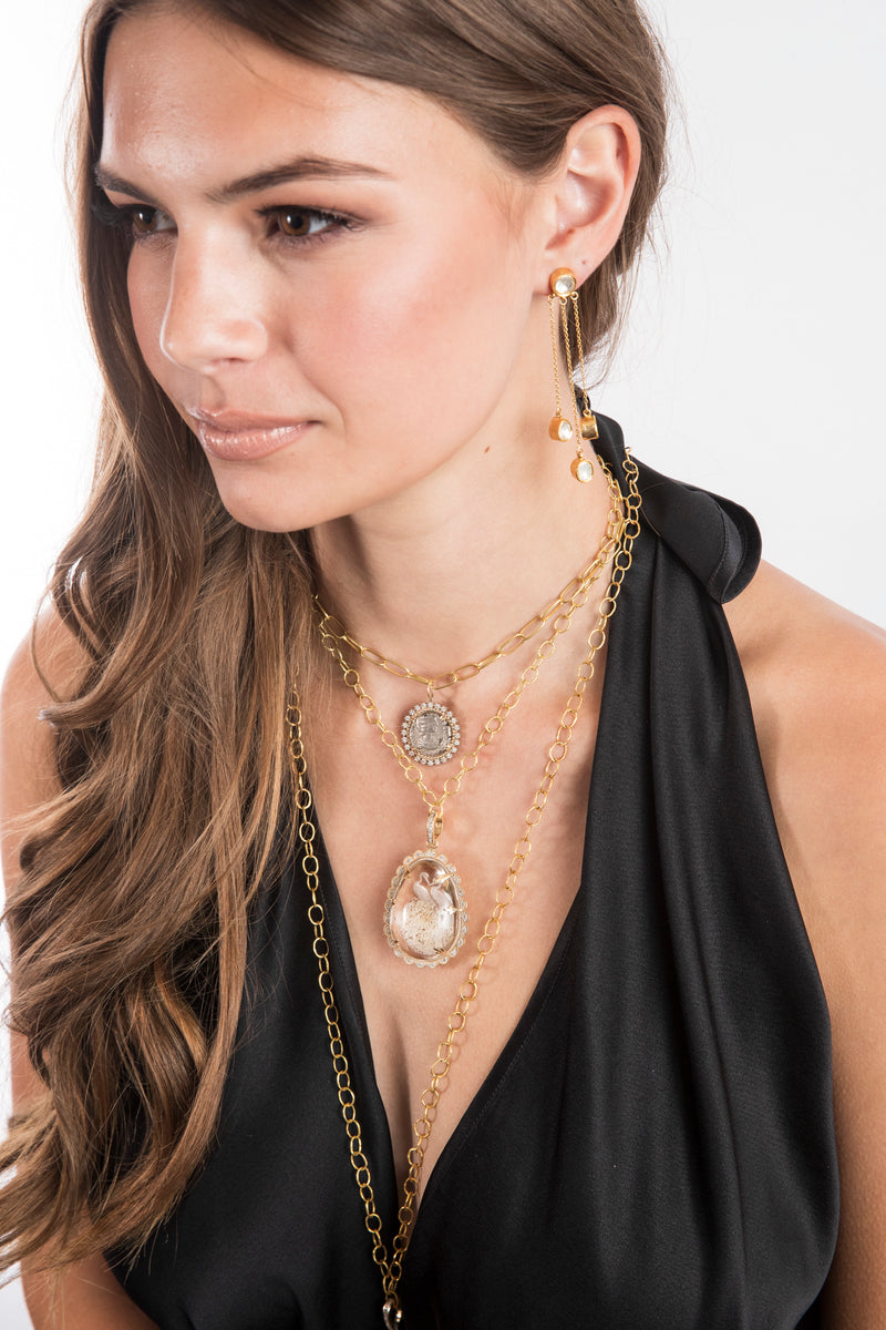 Rose Cut Diamond (1.54C) on Gold Vermeil Triple Drop Earrings #3545-Earrings-Gretchen Ventura