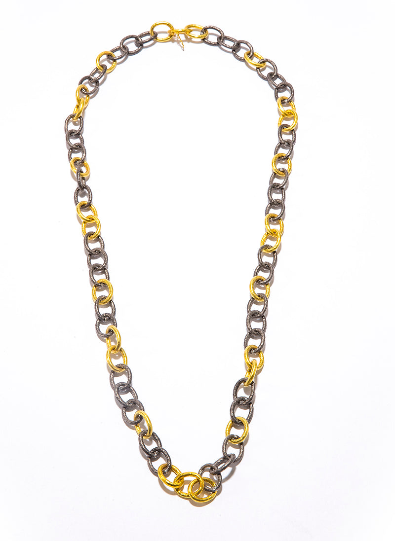 Handmade Hand Hammered Rhodium Plated Sterling & Gold Chain-Chain-Gretchen Ventura