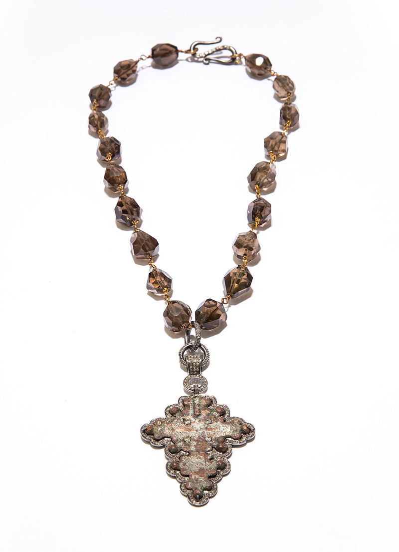 Hand Faceted Smoky Topaz w/ Sterling Diamond Clasps (22"+1.2") #1049-Chain-Gretchen Ventura