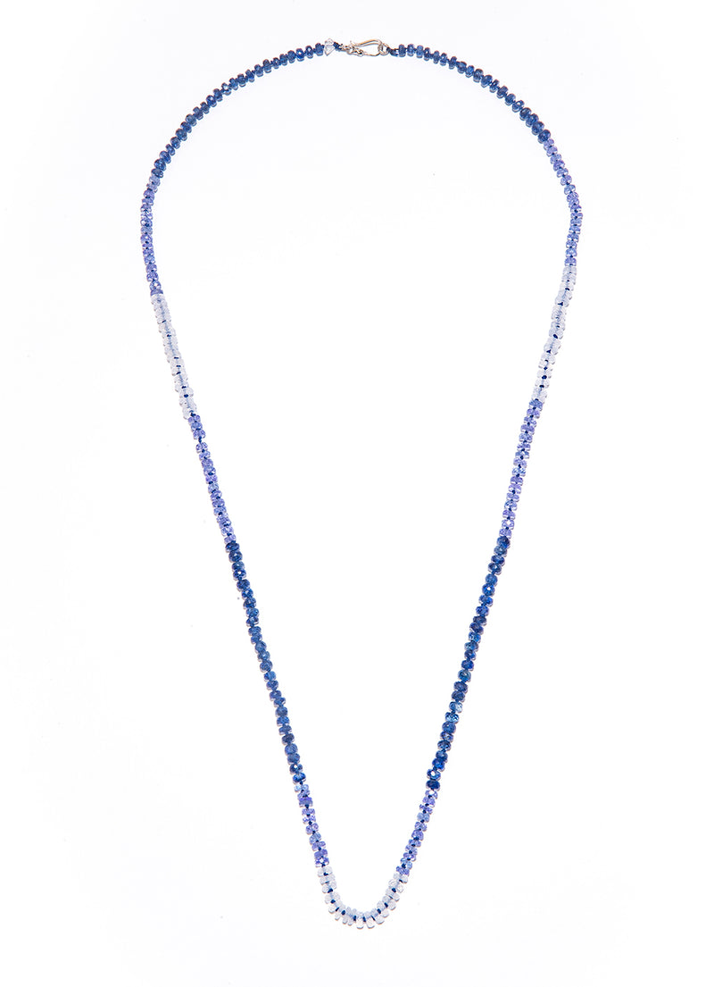 Faceted Tanzanite and Chalcedony Necklace w/ Hand Knotted Silk Thread & 18K Gold Clasp 25" #9673-Necklaces-Gretchen Ventura