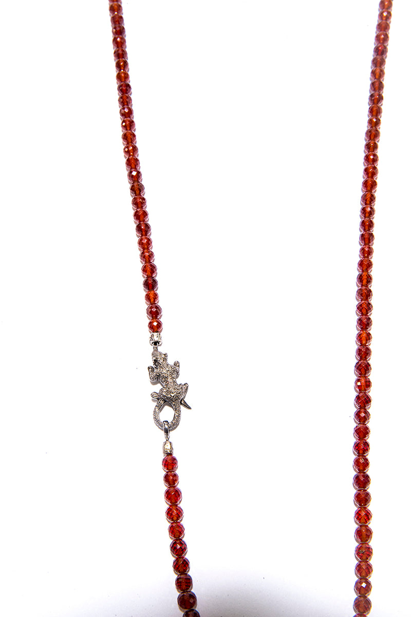 Faceted Hessonite Garnet Beads w/ Diamond Panther Clasp & Diamond Lobster Claw Clasp (36") #9314-Necklaces-Gretchen Ventura