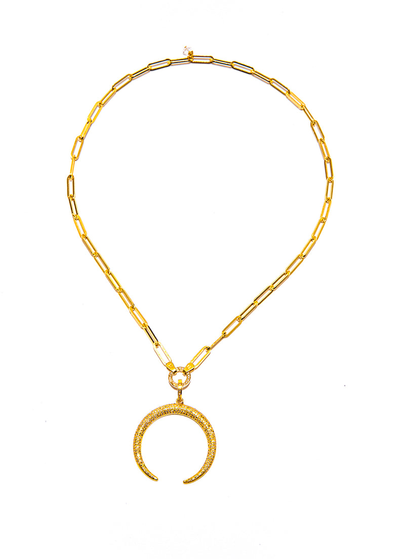 Gold Paper Link Chain W/ Round Diamond Clasp-Chain-Gretchen Ventura