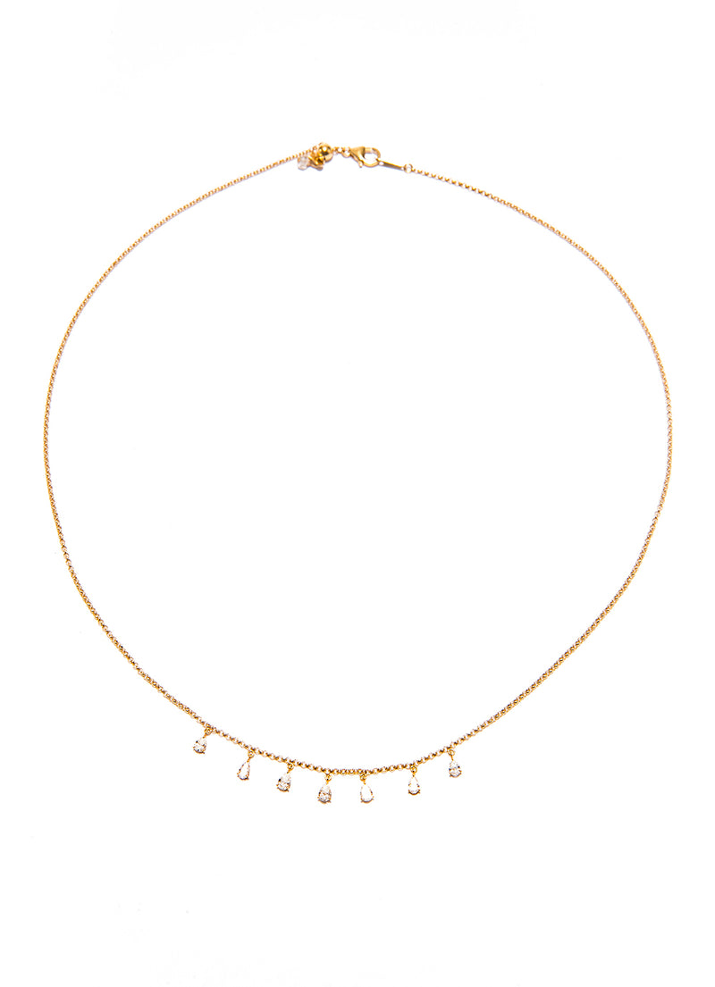 18K Gold (2.03g) & 7 Pear Drops Diamonds (1.4c) Necklace (16”-18”) #9637-Necklaces-Gretchen Ventura