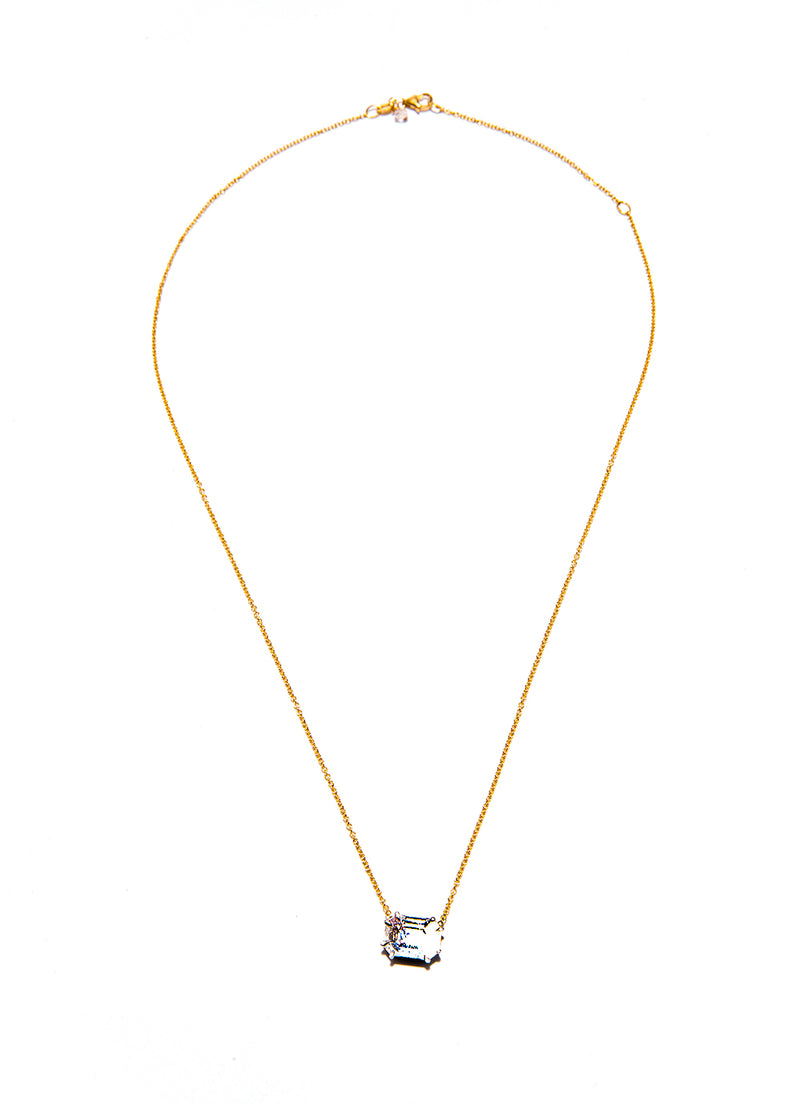 18K Gold & Emerald Diamond (1.04c) Solitaire 1mm Rollo Chain (16”-18”) #9646-Necklaces-Gretchen Ventura