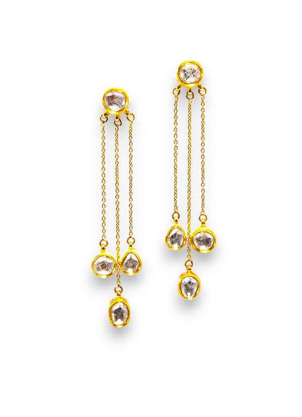 Rose Cut Gold Plate Triple Drops-Earrings-Gretchen Ventura