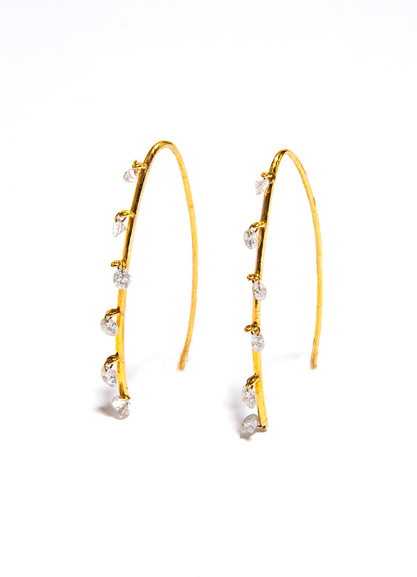 14K Gold (2.5g) & 6 Floating Diamond (1.26c) Earring #3573-Earrings-Gretchen Ventura