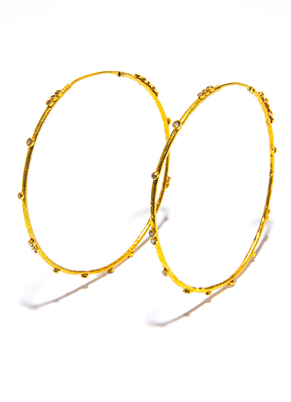 18K Matte Gold w/ diamond Hoops (2.3”) #3570-Earrings-Gretchen Ventura
