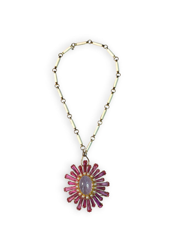 Vintage Fuchsia Crystal & Amethyst Resin & Pearls Pendant/Brooch-Neck Pendant-Gretchen Ventura