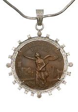 WWI Italian Victory Medal Pendant in Diamond & Sterling Silver-Neck Pendant-Gretchen Ventura
