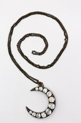 Victorian Sterling Silver Crescent Moon Pendant w/Paste Diamonds-Neck Pendant-Gretchen Ventura