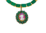 Cameo w/ Malachite & Sapphire in Gold Plate-Neck Pendant-Gretchen Ventura