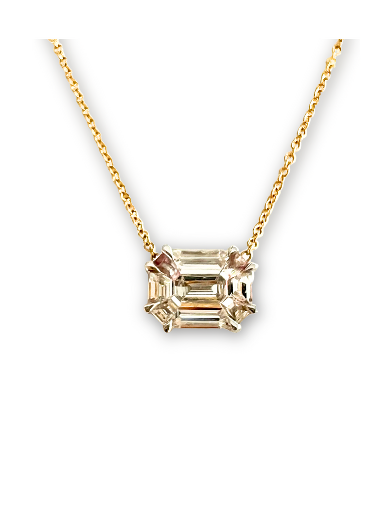 18K Gold & Emerald Diamond (1.04c) Solitaire 1mm Rollo Chain (16”-18”) #9646-Necklaces-Gretchen Ventura