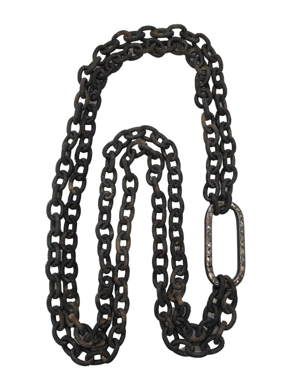 Large Rhodium Plated Wire Wrapped Chain W/ Large GV Blackened Sterling & Raw Diamond Clasp (31")-Chain-Gretchen Ventura
