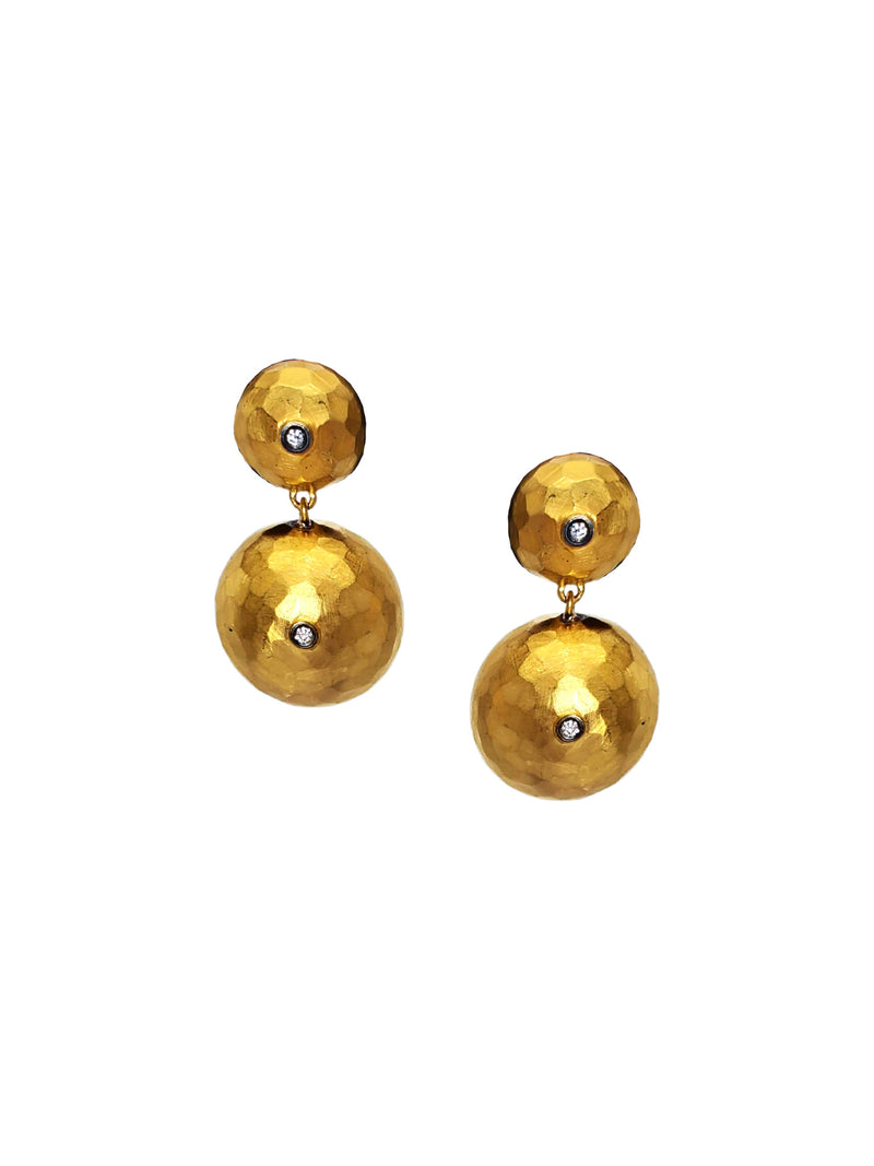 24K Matte Gold Fused (20 microns) Over Sterling (17.97g silver, .69g gold) W/ Diamond (.09C) Drop Earring-Earrings-Gretchen Ventura