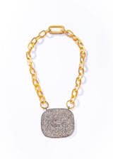 Gold Plate Hand Hammered GV Chain & Diamond Clasps w/ Pave Diamond Plate (19"+2.25") #9131-Necklaces-Gretchen Ventura