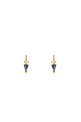 18 K Yellow Gold & Brilliant cut Diamond & Faceted Blue London Topaz Dagger Drops (18 mm, Gold Wgt. 2.2g, D 0.23C) #3500-Earrings-Gretchen Ventura