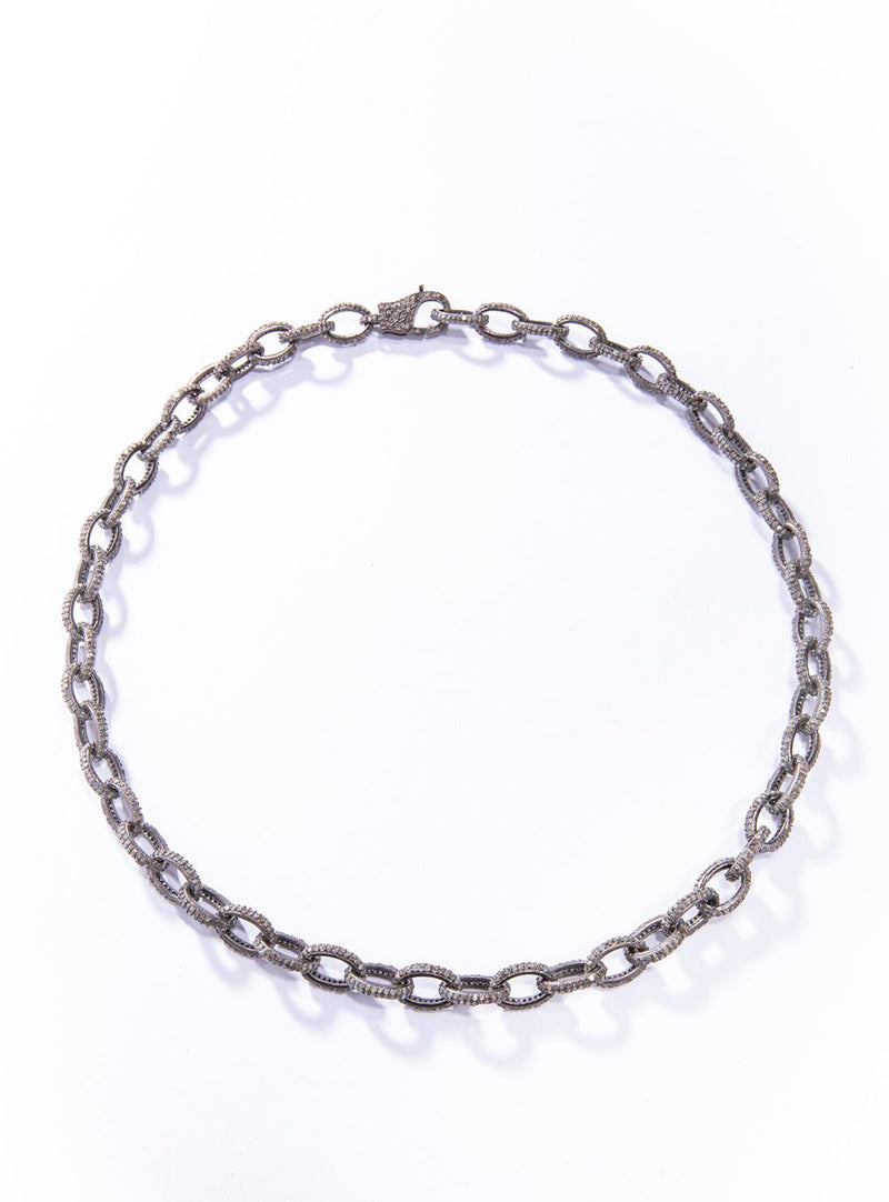 Pave Diamond & Sterling Link Necklace 24"-Necklaces-Gretchen Ventura