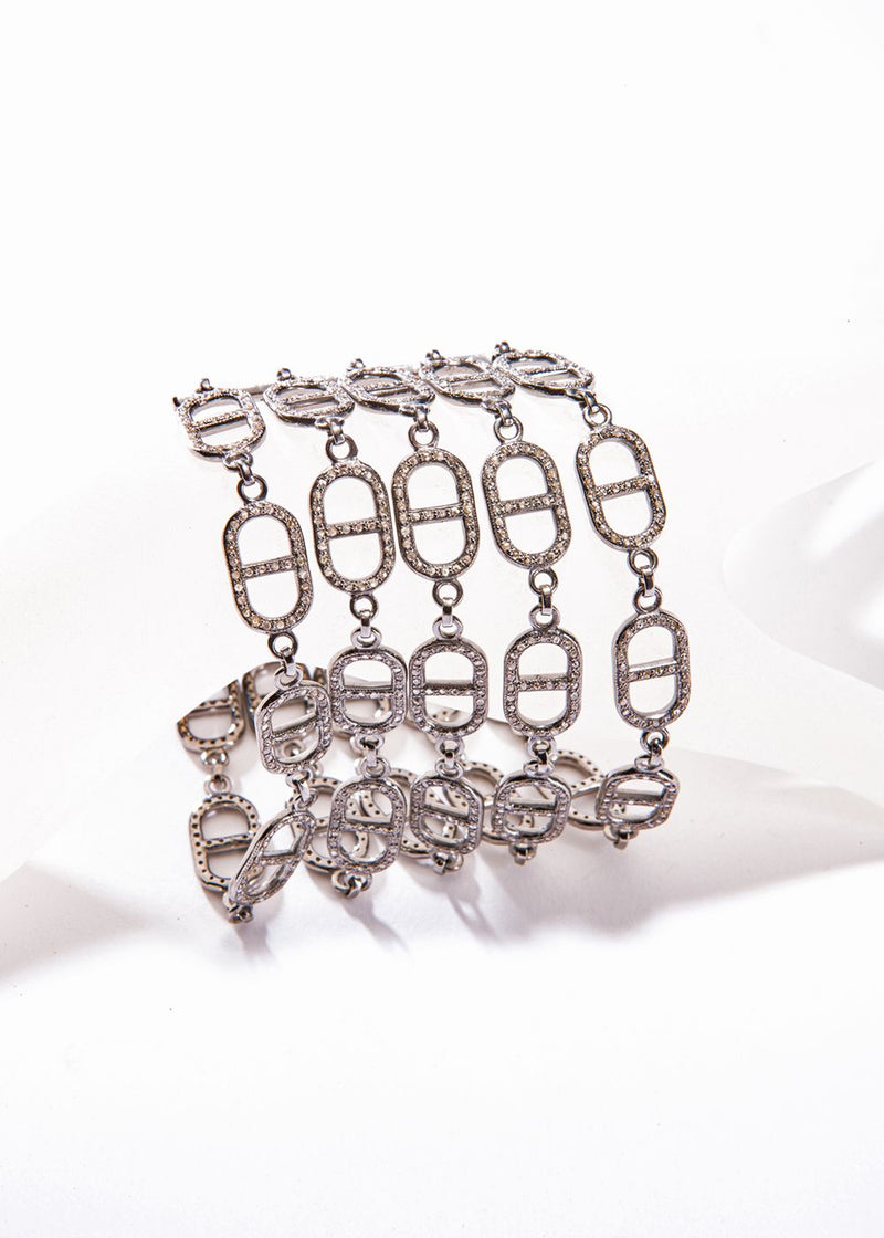 Diamond Pave Sterling 5 Strand "H" Link bracelet (4.74C) (7-7.5")-Bracelets-Gretchen Ventura